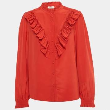Pre Owned Zadig & Voltaire Red Silk Ruffled Taccora Shirt L