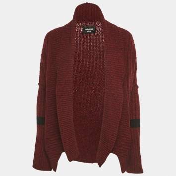 مملوكة مسبقًا Zadig & Voltaire Burgundy Rib Knit Shawl Collar Mystic Cardigan XS/S