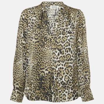 Pre Owned Zadig & Voltaire Brown Tink Leopard Print Satin Blouse M