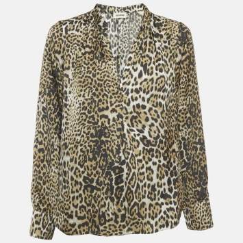 Pre Owned Zadig & Voltaire Brown Tink Leopard Print Satin Blouse S