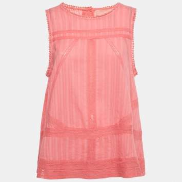 مملوكة مسبقًا بلوزة بدون أكمام زادك أند فولتير قطن وردي مزينة بالدانتيل مقاس كبير