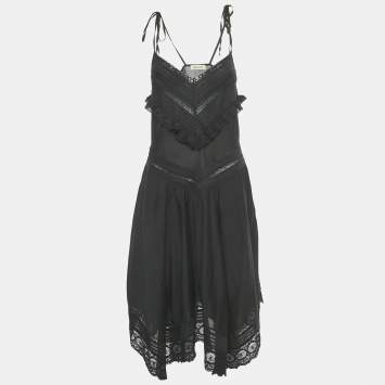 Pre Owned Zadig & Voltaire Black Lace Trim Cotton Rilli Asymmetric Midi Dress S