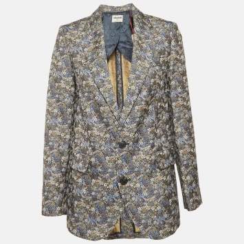 Pre Owned Zadig & Voltaire Blue Floral Jacquard Vegy Blazer S