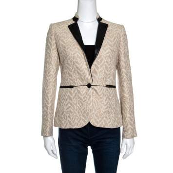 Pre Owned Zadig and Voltaire Beige Lurex Detail Leather Trim Detail Victana Deluxe Blazer S