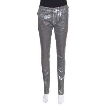 Pre Owned Zadig and Voltaire Silver Foil Printed Denim Eva Argent Deluxe Jeans M