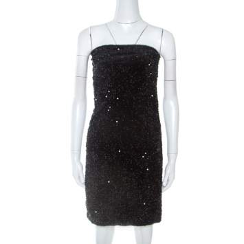Pre Owned Zadig and Voltaire Black Sequined Raleg Tube Mini Dress M