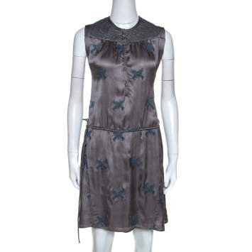 Pre Owned Zadig and Voltaire Grey Embroidery Detail Satin Rafi Brod Dresses S