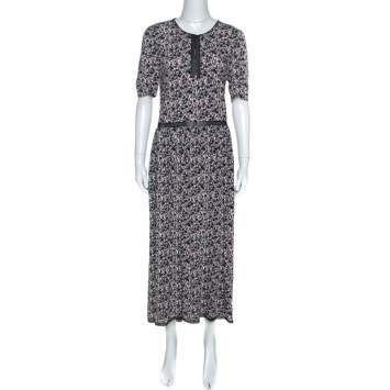 Pre Owned Zadig and Voltaire Black Rivale Print Lace Trim Midi Dress M