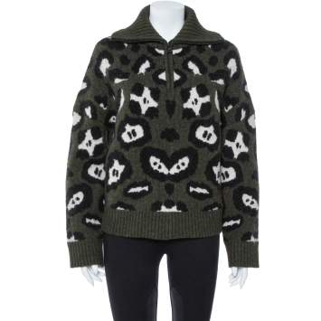 Pre Owned Zadig & Voltaire Green Leopard Pattern Wool Taliah Sweater XS/S