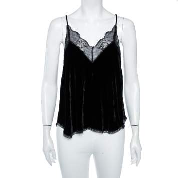 Pre Owned Zadig & Voltaire Black Velvet Lace Detail Christy Deluxe Camisole Top S