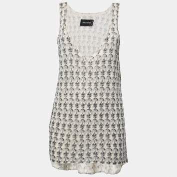 Pre Owned Zadig & Voltaire Cream Skull Print Linen Knit Joss Tank Top L
