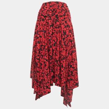 Pre Owned Zadig & Voltaire Defile Red Printed Jacquard Silk Midi Skirt M