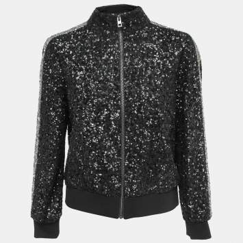 Pre Owned Zadig & Voltaire Black Sequined Track Jacket L