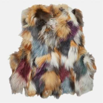 Pre Owned Zadig & Voltaire Multicolor Fur Sleeveless Cropped Jacket M