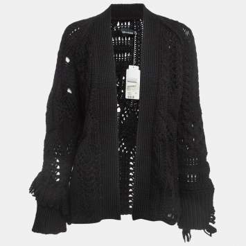 Pre Owned Zadig & Voltaire Black Cable Knit Wool Dalia Cardigan L