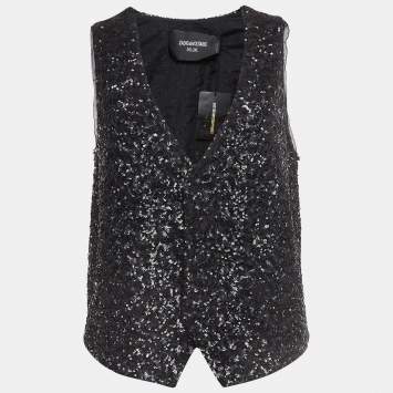Pre Owned Zadig & Voltaire Deluxe Black Sequined Vest L