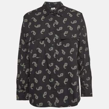 Pre Owned Zadig & Voltaire Black Tamara Paisley Print Cotton Oversized Shirt XS