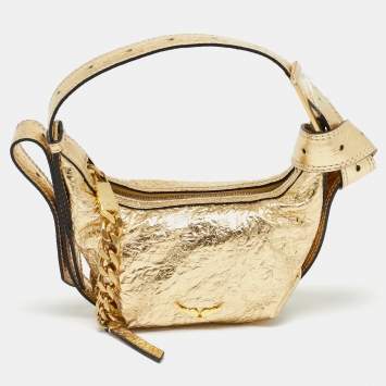 Pre Owned Zadig & Voltaire Gold Crinkled Leather XS Le Cecilia Bag