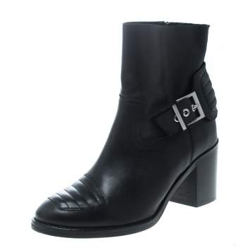 Pre Owned Zadig and Voltaire Black Leather Carmine Block Heel Ankle Boots Size 37