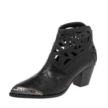 Pre Owned Zadig & Voltaire Black Snakeskin Embossed Leather Cara Cut Ankle Boots Size 39