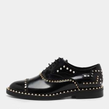 Pre Owned Zadig & Voltaire Black Leather Studded Youth Clous Oxfords Size 36