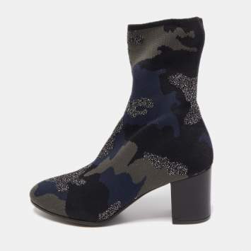 Pre Owned Zadig & Voltaire Multicolor Camouflage Print Knit Fabric Ankle Boots Size 40