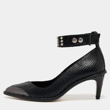 Pre Owned Zadig & Voltaire Black Python Embossed Leather Animal Print Pumps Size 36
