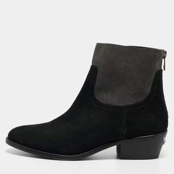 Pre Owned Zadig & Voltaire Black/Grey Suede Teddy Ankle Boots Size 37