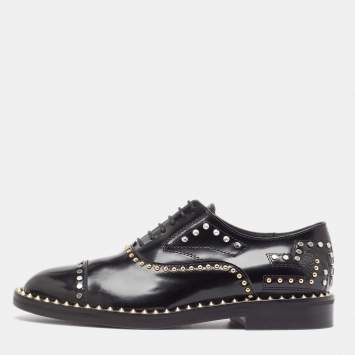 Pre Owned Zadig & Voltaire Black Leather Studded Youth Clous Oxfords Size 37