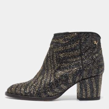 Pre Owned Zadig & Voltaire Black/Gold Glitter Molly Ankle Boots Size 36