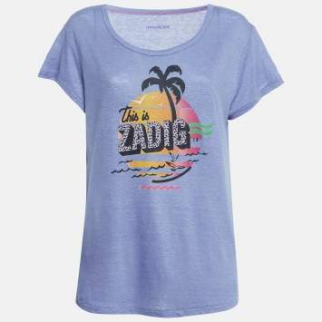 Pre Owned Zadig & Voltaire Blue Butterfly Print Jersey Meryl T-Shirt M