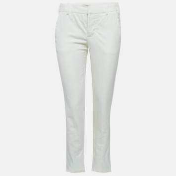 Pre Owned Zadig & Voltaire White Cotton Prune Frange Pants S