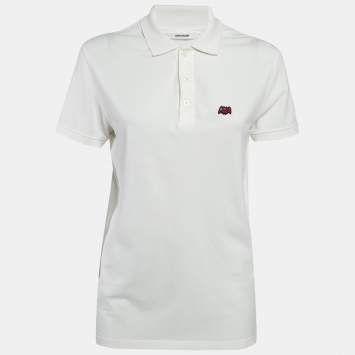 Pre Owned Zadig & Voltaire White Cotton Badge Detail Polo T-Shirt XS