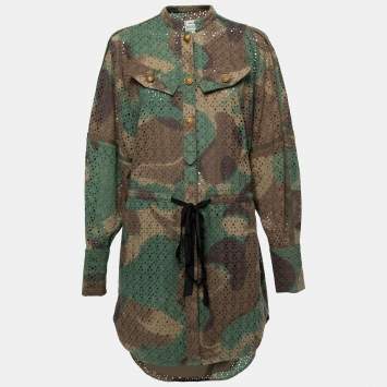 Pre Owned Zadig & Voltaire Green Camouflage Print Cotton Rafal Short Dress XS
