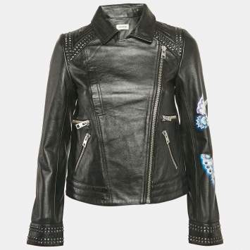 Pre Owned Zadig & Voltaire Black Painted Leather Kawai Biker Jacket XS
