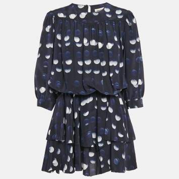 Pre Owned Zadig & Voltaire Navy Blue Silk Roka Dots Mini Dress L