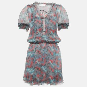 Pre Owned Zadig & Voltaire Deluxe Multicolor Ribal Print Silk Crepe Mini Dress XS