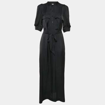 Pre Owned Zadig & Voltaire Black Perm Satin Back Waist Tie-Up Detail Remedy Maxi Dress M