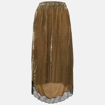 Pre Owned Zadig & Voltaire Green Lace Trim Joslin Velvet High-Low Midi Skirt M