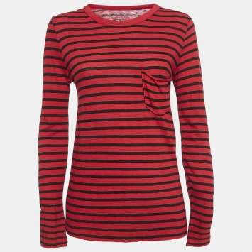 Zadig & Voltaire Red Reja Stripes Cotton Knit Long Sleeve T-Shirt S