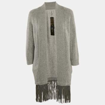 Pre Owned Zadig & Voltaire Deluxe Grey Cashmere Fringed Open Front Paloma Cardigan XS/S