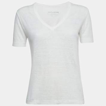 Zadig & Voltaire White Linen Knit V-Neck Wassa Top S