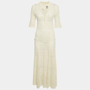 Pre Owned Zadig & Voltaire Cream Pointelle Knit Memphis Maxi Dress S