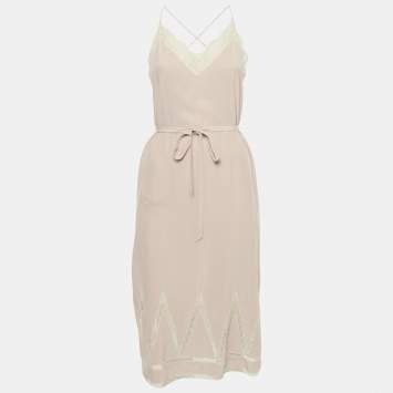 Pre Owned Zadig & Voltaire Pink Silk Lace Trimmed Chery Crepuscule Midi Slip Dress XS