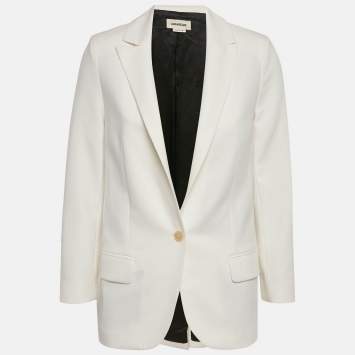 Pre Owned Zadig & Voltaire White Skull Embellished Crepe Single Breasted Blazer S 