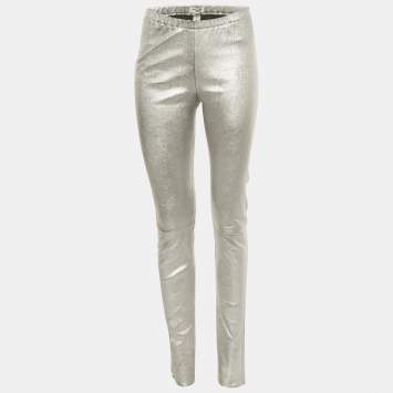 Pre Owned Zadig & Voltaire Deluxe Silver Coated Leather Pharel Pants M