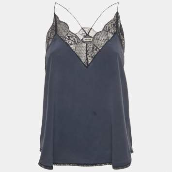 Pre Owned Zadig & Voltaire Navy Blue Silk Lace Trimmed Christy Camisole S