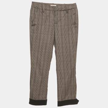 Pre Owned Zadig & Voltaire Brown Prince of Wales Print Wool Trousers S
