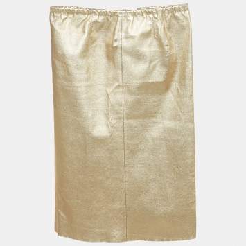 Pre Owned Zadig & Voltaire Gold Leather Pencil Skirt S 