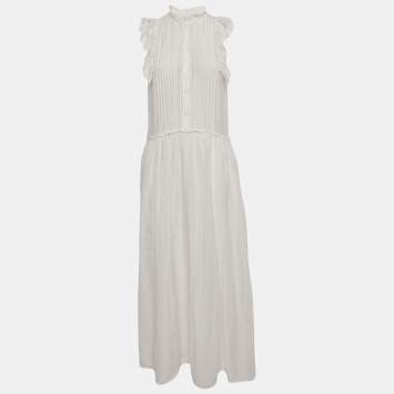Pre Owned Zadig & Voltaire White Cotton Blend Lace Detail Maxi Dress M